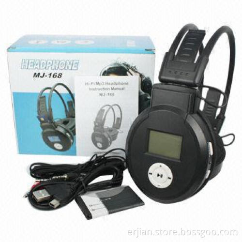 Hi-fi stereo wireless cheap headphones with SD card slot, FM radio, LCD screen
